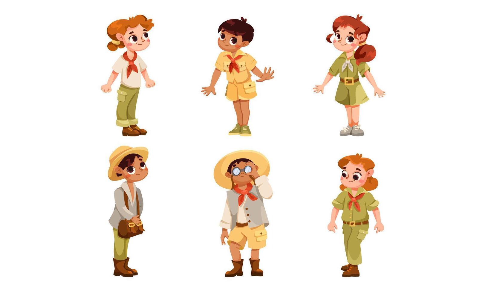 Cartoon kids in explorer outfits vector