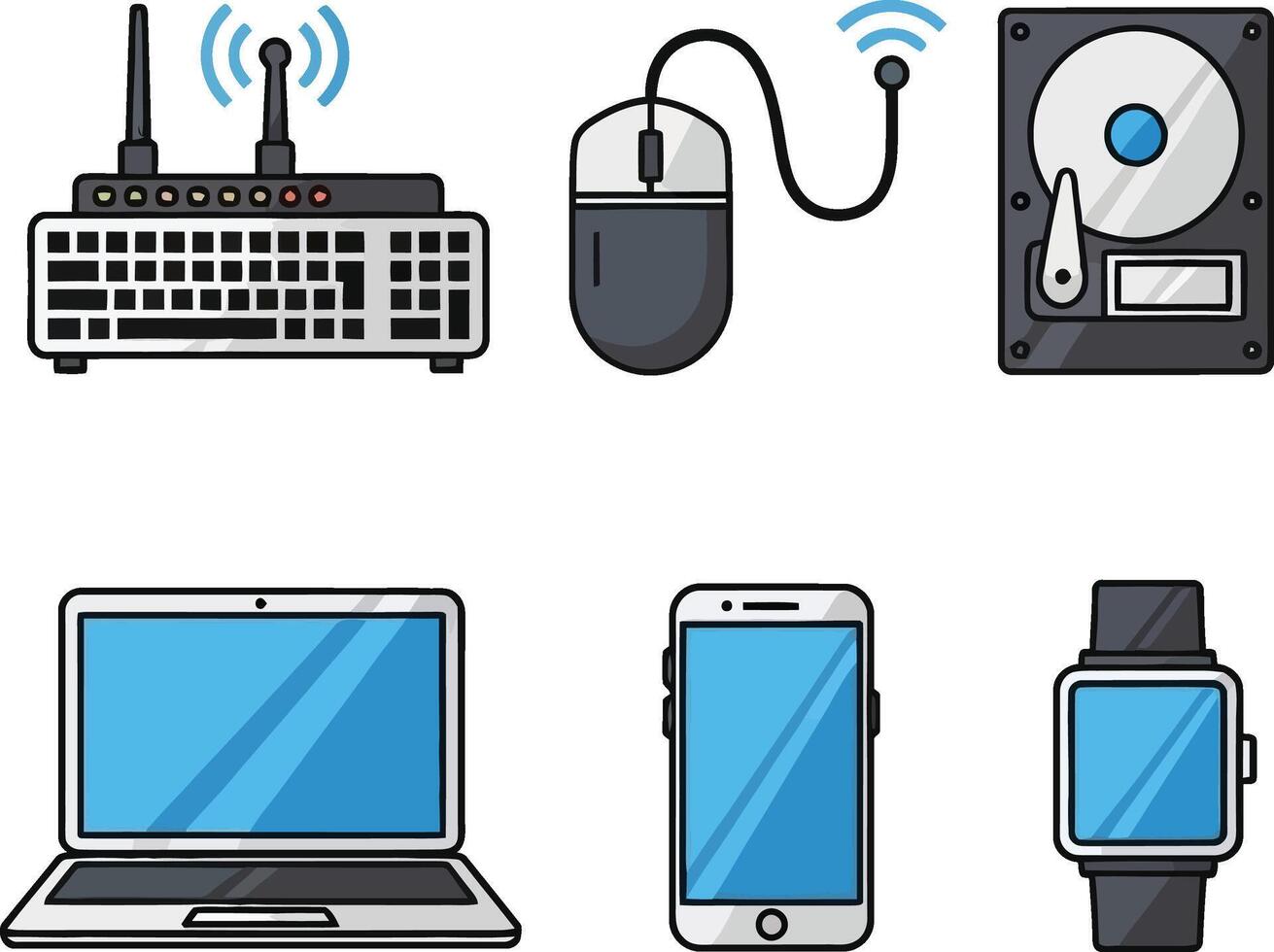 Digital technology icons set for network and computing devices vector