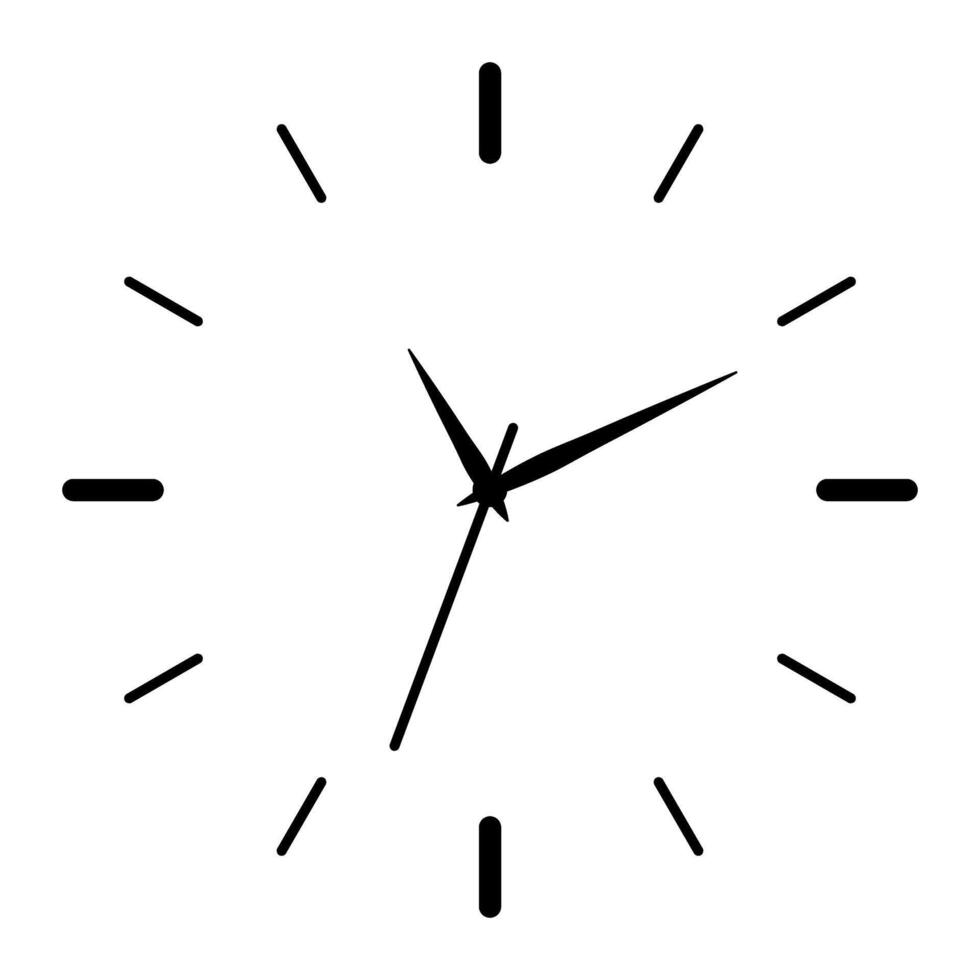 Analog clock with black hands and marks, simple line art design symbolizing time, schedule, deadline, punctuality, daily routine, lifestyle, accuracy. Minimal illustration vector