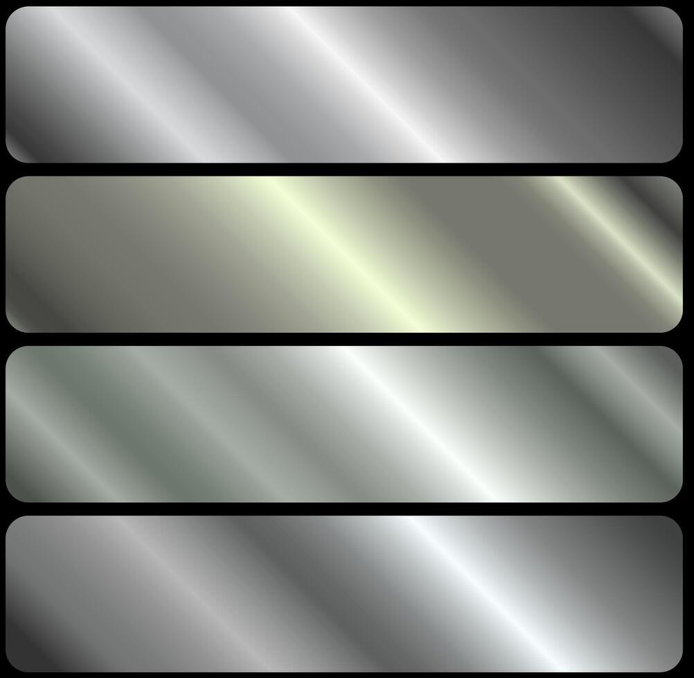 A set of light and dark silver gradients on a black background. Metallic gradient effects for text and infographic design. A metallic flag. vector