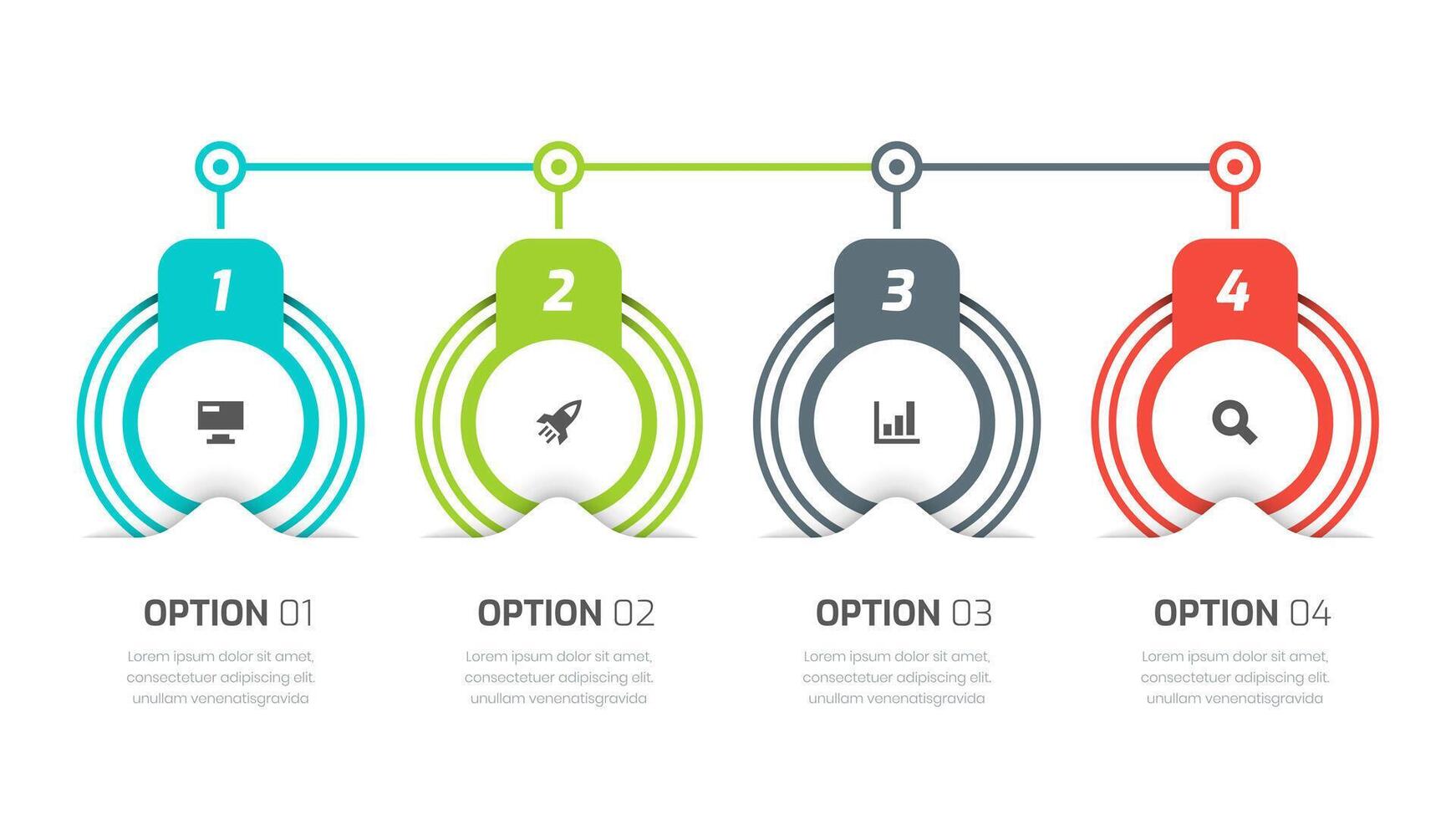 Business Infographic Presentation Template with Circle Label, 4 Numbers and Icons vector
