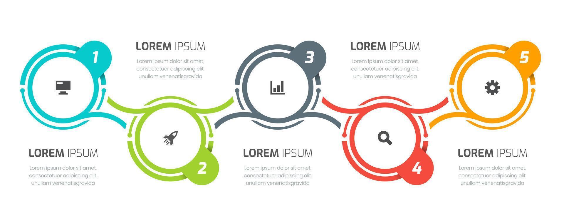 Business Infographic Template with Circle Line, Icon and 5 Numbers. Suitable for Process Diagram, Presentations, Workflow Layout, Banner, Flow Chart, Infographic. vector