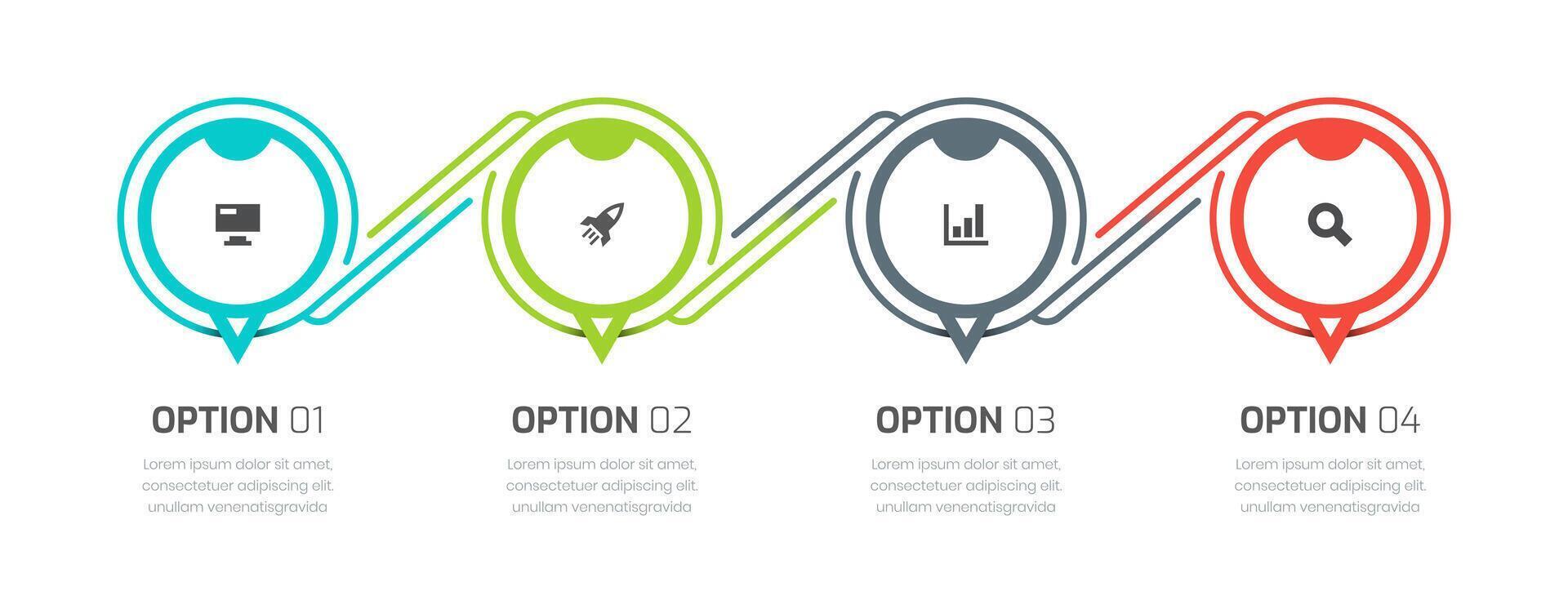 Infographic Design PresentationTemplate, Lines, Icons and 4 Options. Suitable for Process Diagram, Presentation vector