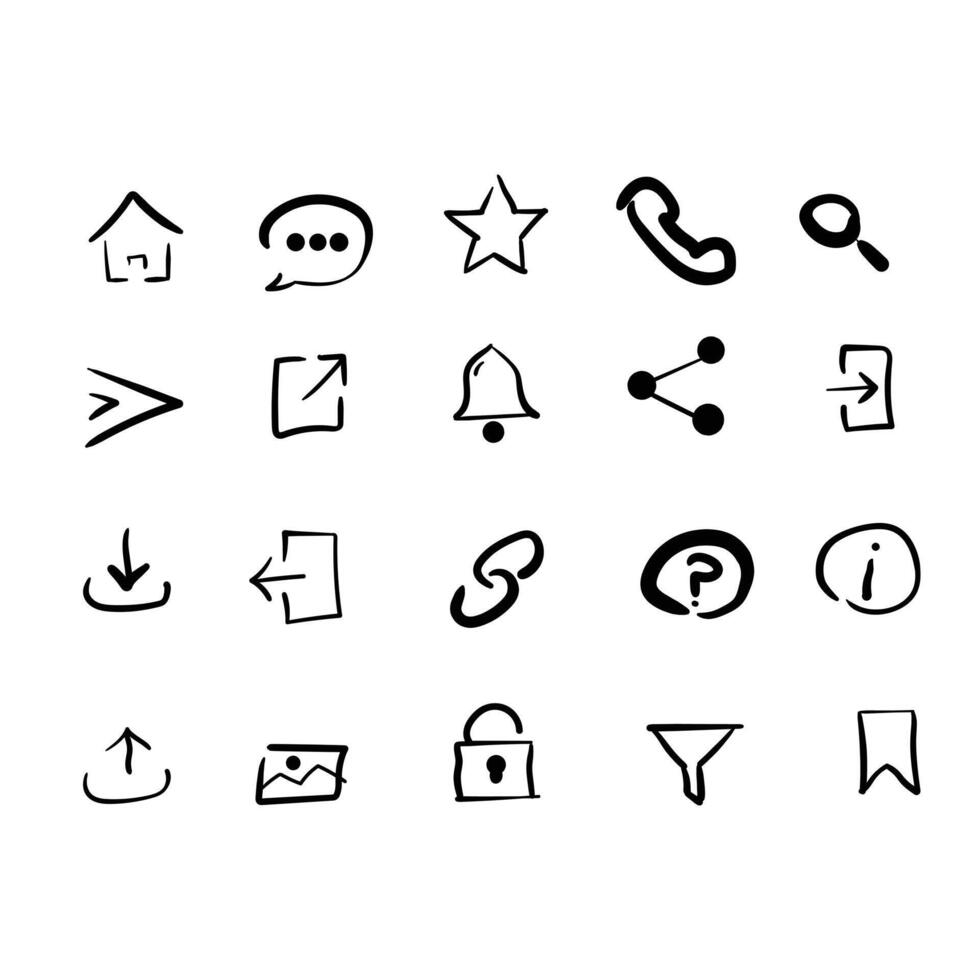 Hand drawn web icons for web design and app vector