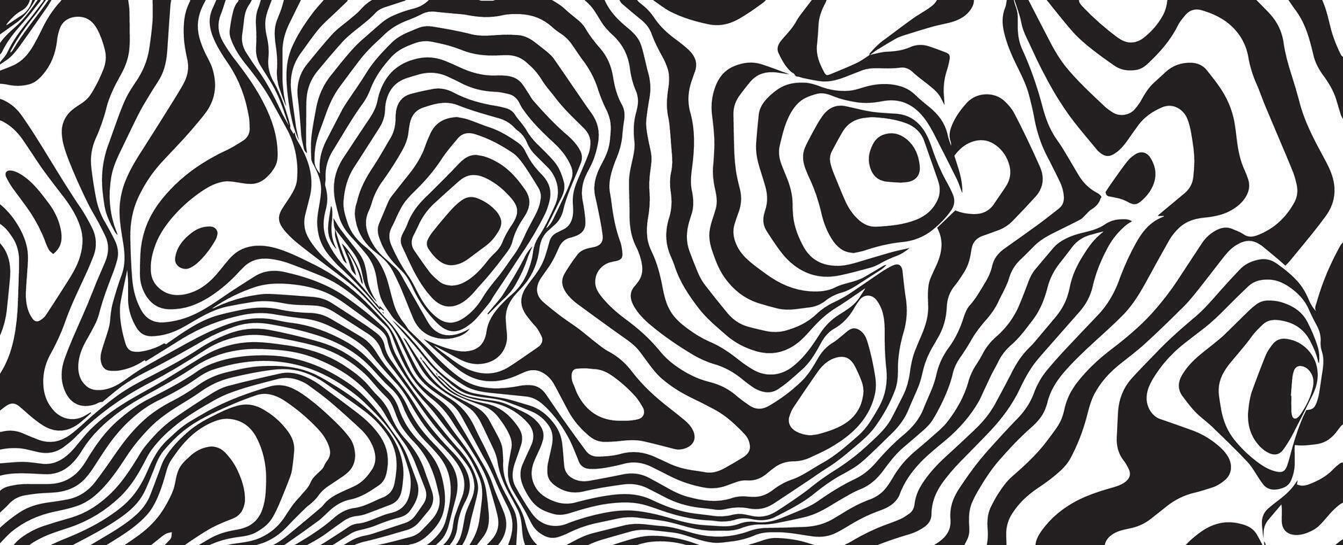 Monochrome pattern, curved lines, striped black and white background. Dynamical rippled texture, 3D visual effect vector
