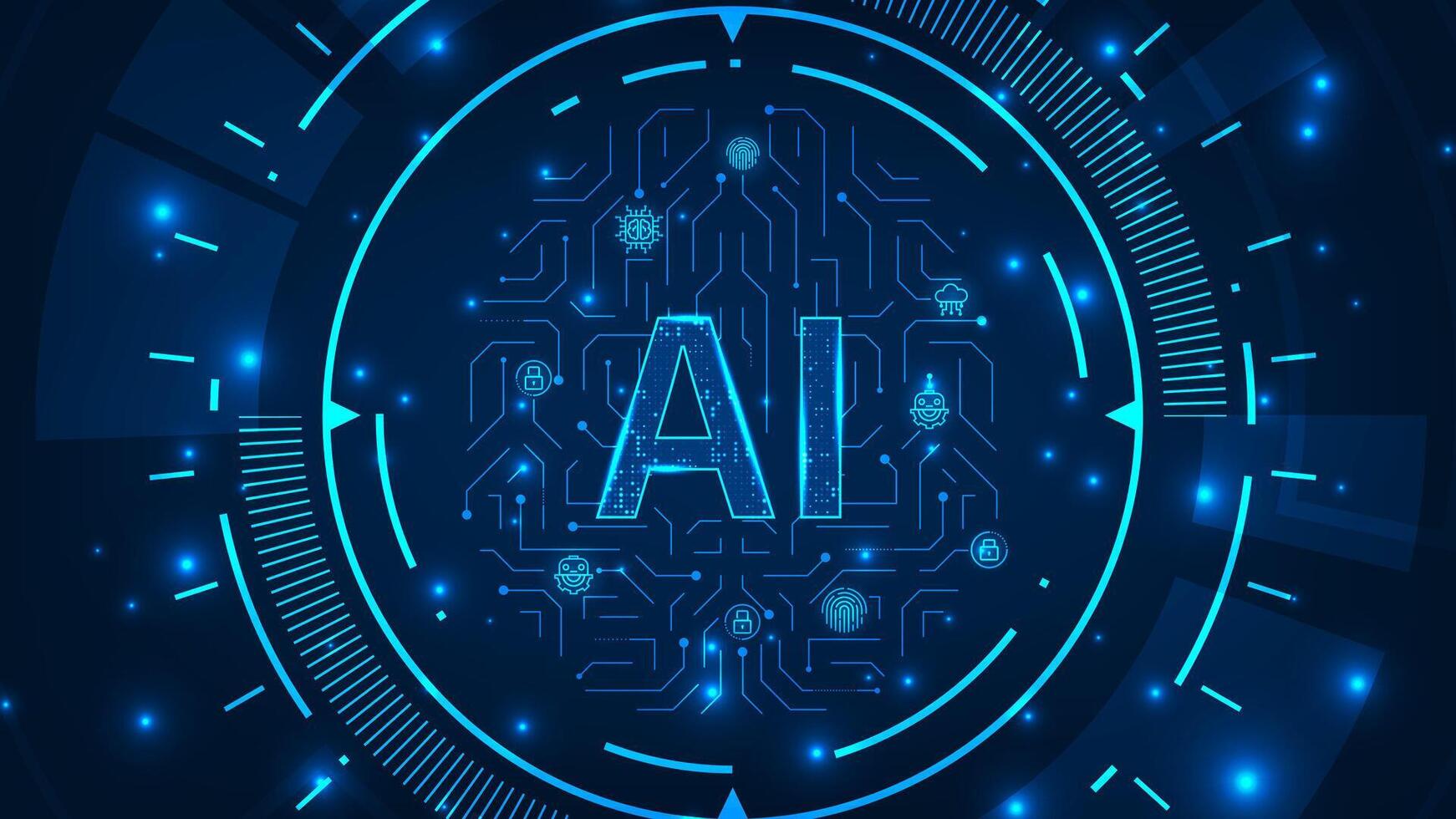 Artificial intelligence hardware microchip concept connection hologram line brain technology abstract background vector