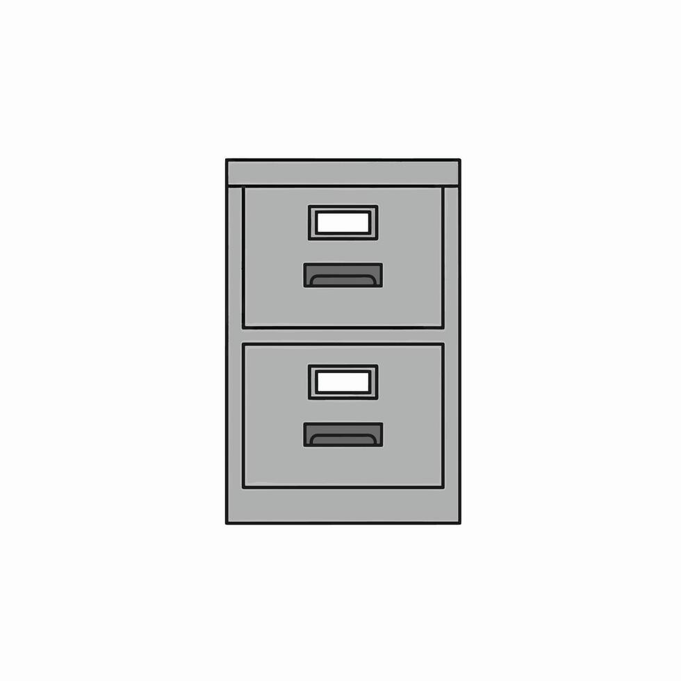 A Simple Two Drawer Metal Filing Cabinet With Label Holders and Recessed Handles for Office Organization Storage vector