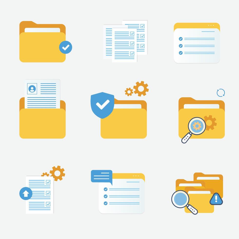 Set Files and notes template note app. To do folder with checkboxes. Digital planner app for schedule, vector