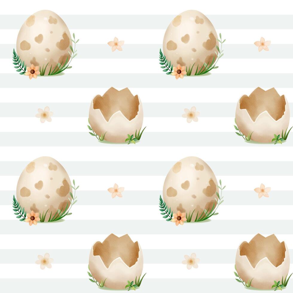 cute egg pattern with flowers and grass vector