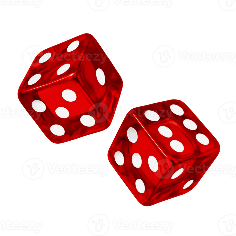 Two red dice showing different numbers isolated on transparent background png