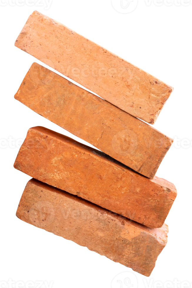 Four red bricks in stack isolated with clipping path in file format png