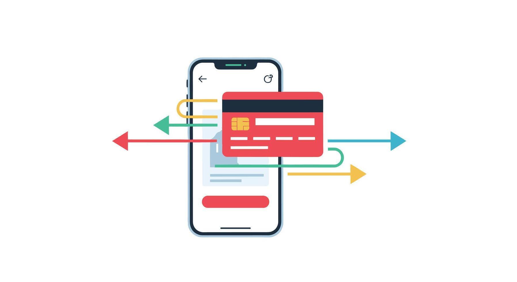 Mobile Payment Processing Smartphone with Credit Card and Arrows Indicating Transactions and Data Transfer for Online Shopping and Ecommerce Success vector