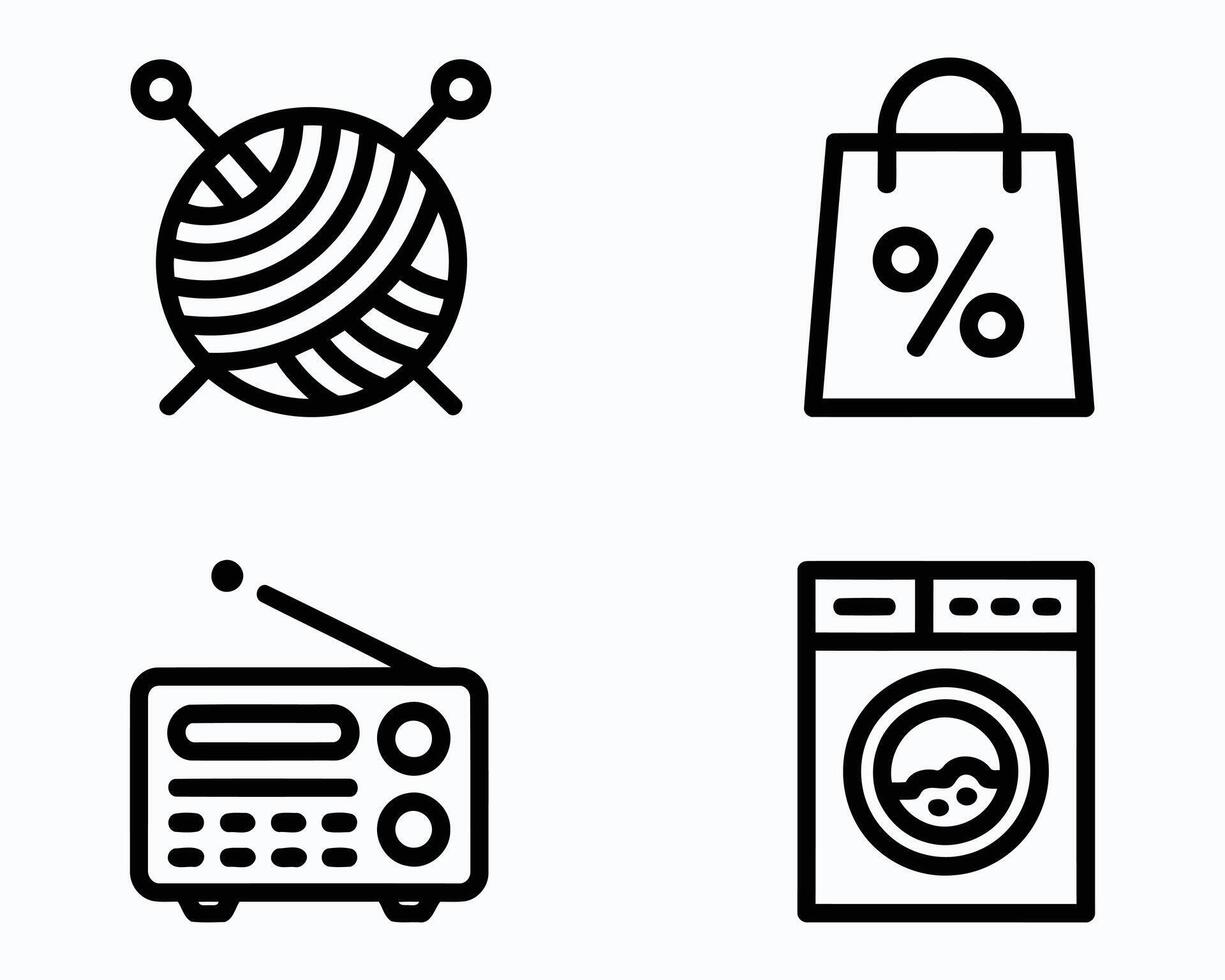 A Collection of Line Art Icons Depicting Various Household and Retail Related Objects in a Clean and Modern Graphic Style Set vector