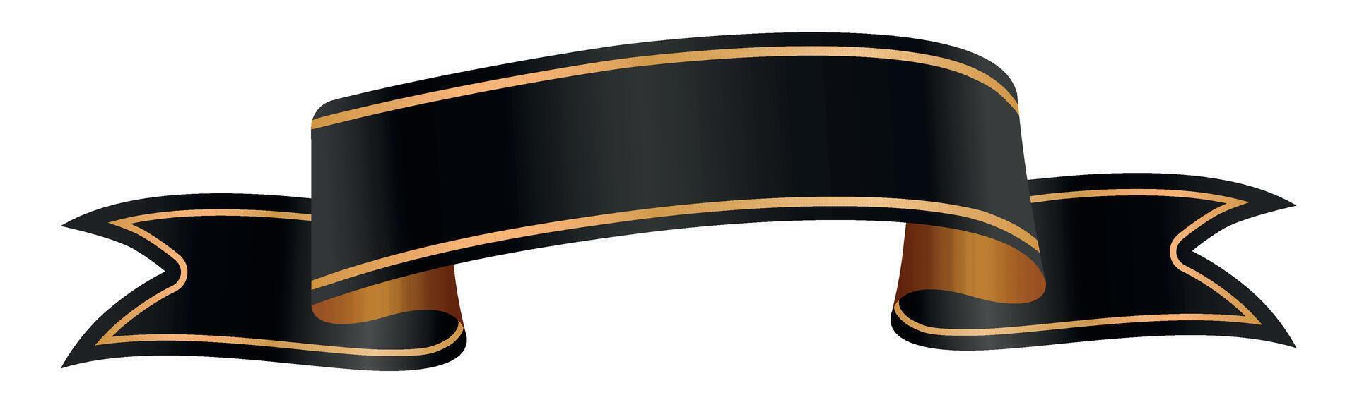 A black banner with gold border on white background is perfect for displaying text or message. This elegant design element is ideal for certificates, invitations, website headers, any other projects vector