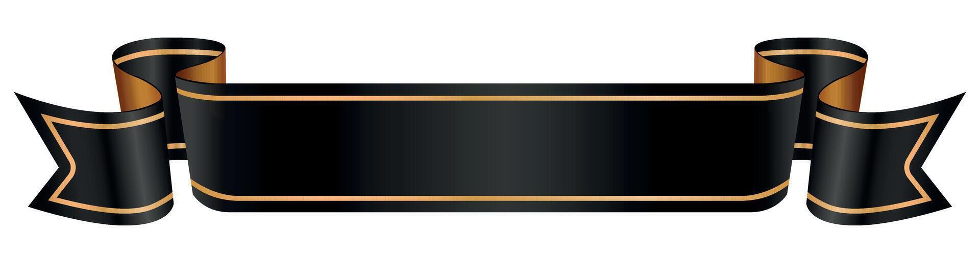 Black banner with gold border on white background is perfect for displaying text or message. This elegant design element is ideal for certificates, invitations, website headers, any other projects. vector