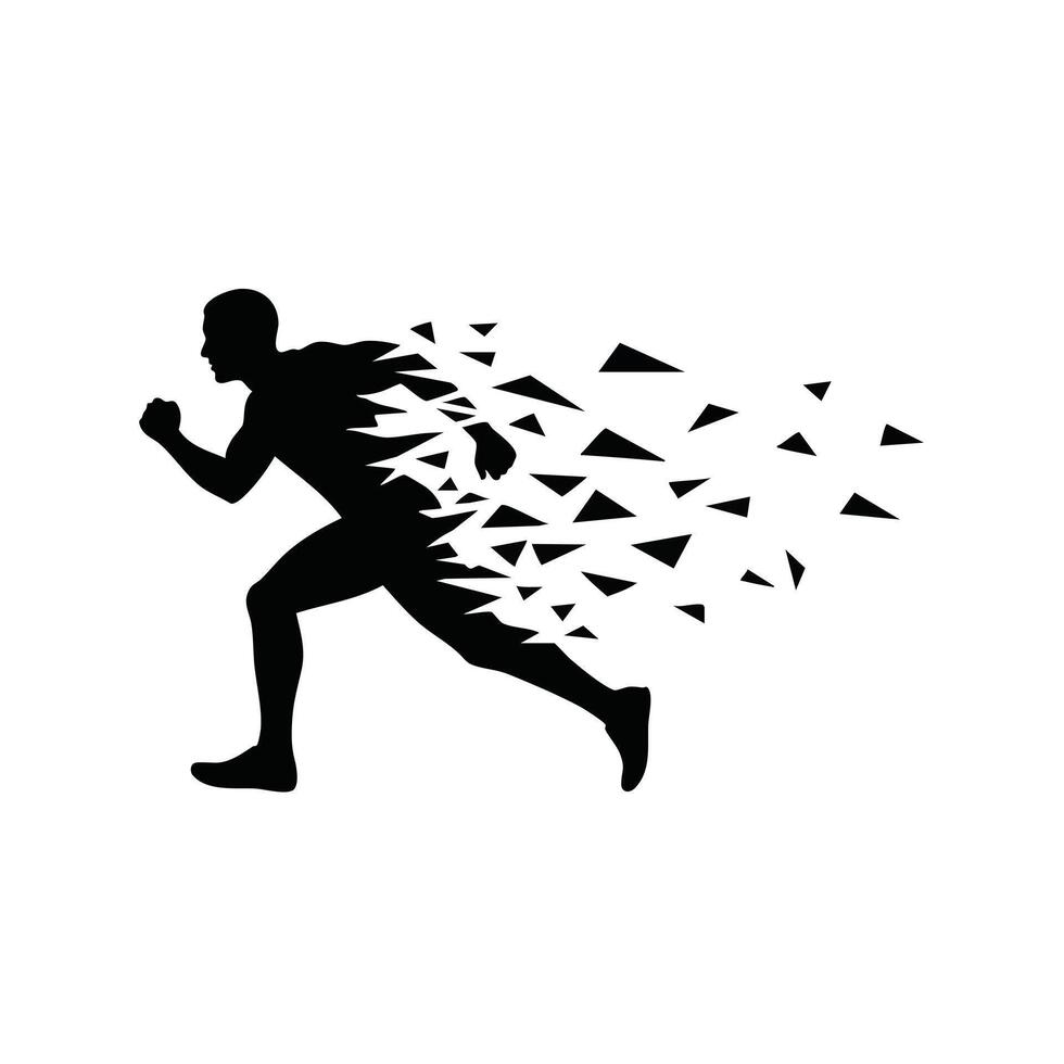 Dynamic silhouette of a runner in motion, symbolizing speed and the concept of breaking barriers through movement. vector