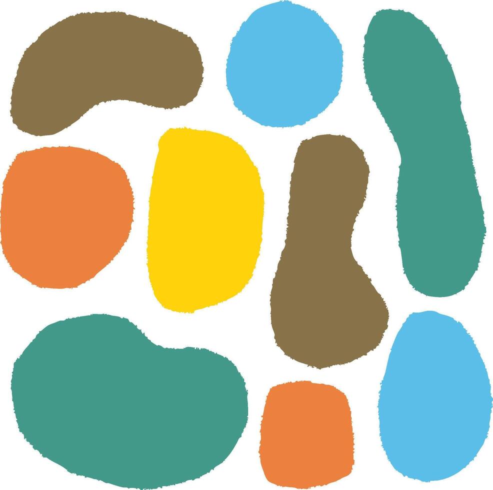 Crayon Hand Drawn Colorful Retro Colored Organic Irregular Shapes, Random Abstract Figures with Rough Jagged Edges, Hand Drawn Abstract Forms, Graphic vector