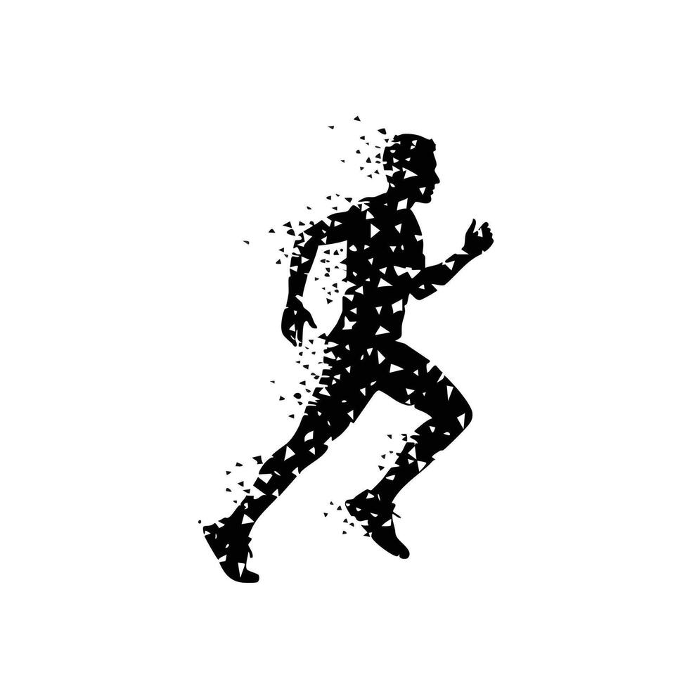 Dynamic representation of a runner in motion, showcasing energy and movement through abstract fragmentation. vector