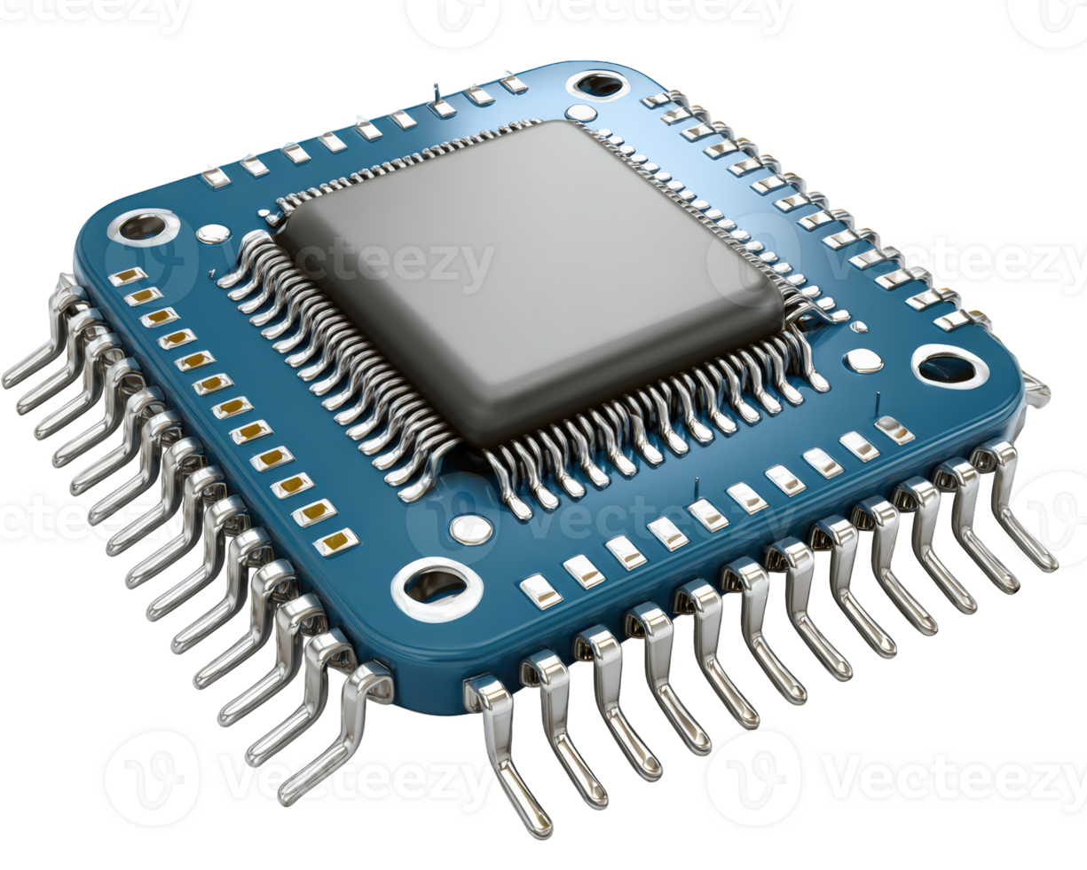 Powerful edge AI module with an integrated circuit on blue PCB. This embedded hardware clipart represents futuristic technology, computing, and high fidelity processing png