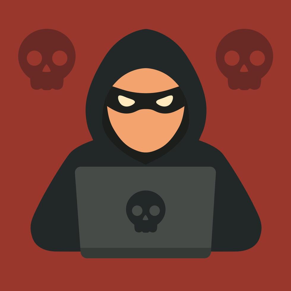 Illustration of a Hacker in Front of a Laptop vector