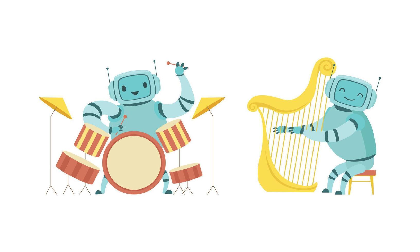 Two robots playing musical instruments vector