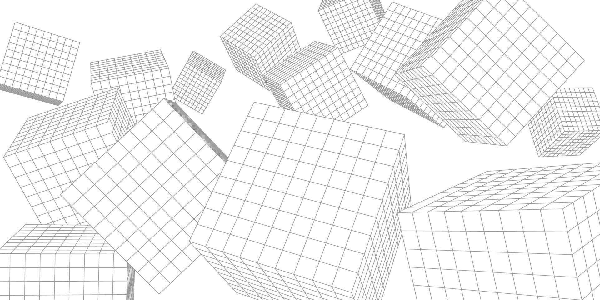 Abstract white background from cubes and lines. Futuristic technology concept. vector