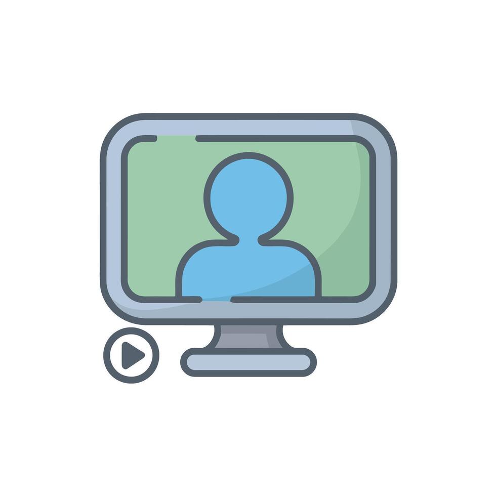 Online meeting icon flat design showing a conference call on computer screen vector