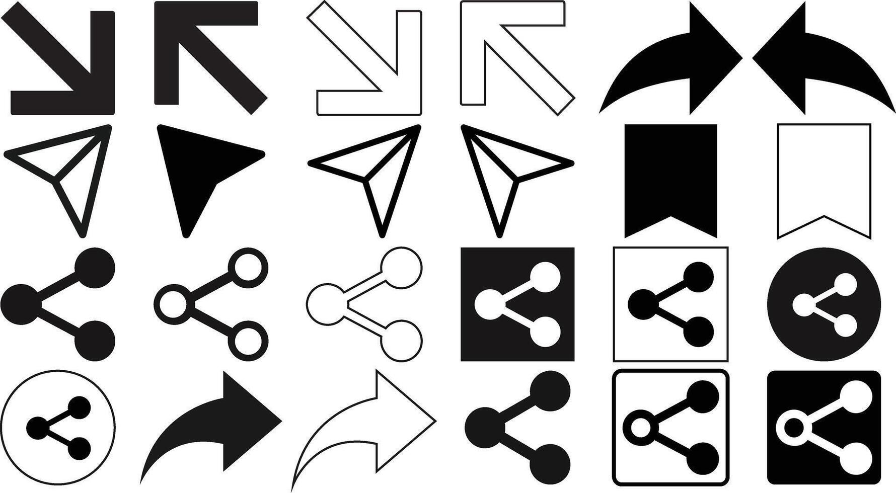 Arrow and Share Icons Set for Navigation and Communication vector