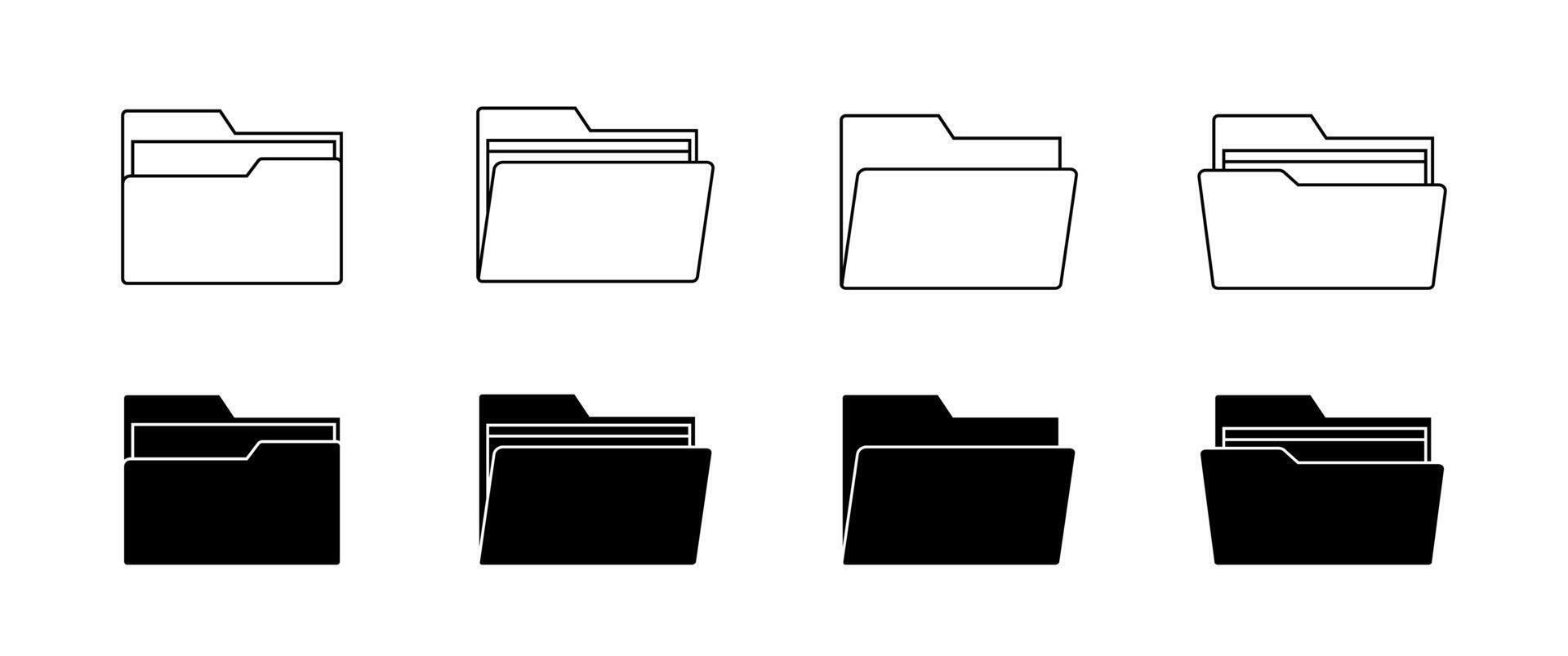 Black Document Folder Icon set, Outline Icon, Mail symbol, Computer Graphic design in Flat style, Business illustration. vector