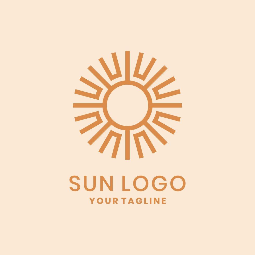 Sun logo with symmetrical line rays and circular design vector
