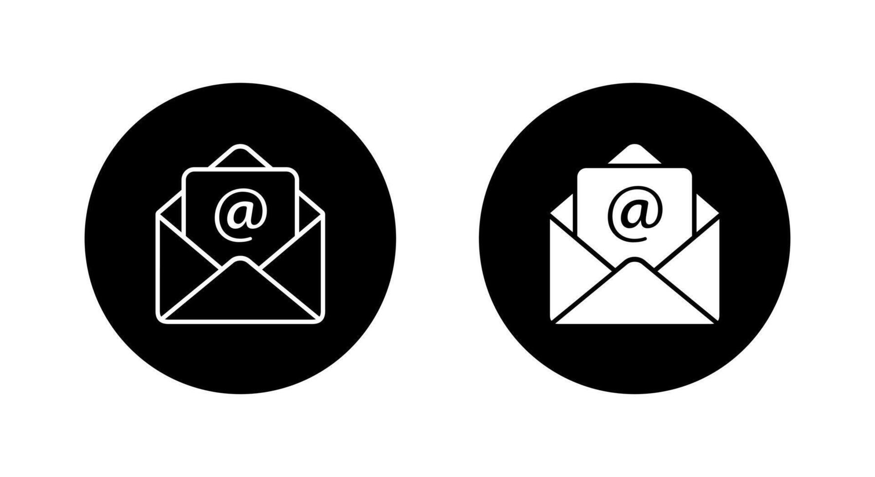 Email envelope icon set in black circle. Open mail message with mention symbol vector
