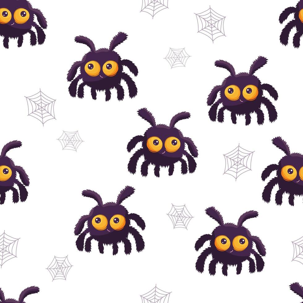 Seamless Halloween pattern with spiders and spider webs vector