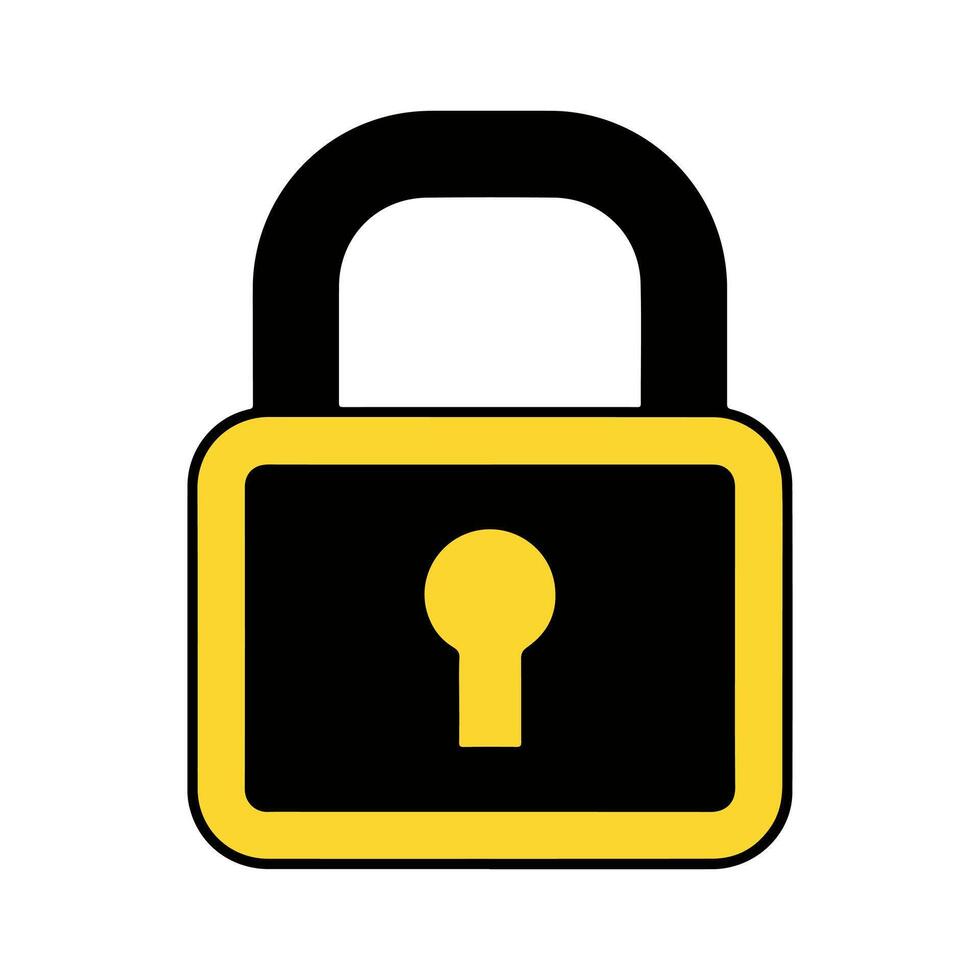 A simple yellow and black padlock icon symbolizing security, privacy, and protection. A closed lock graphic representing data safety and confidentiality, isolated on a white background vector