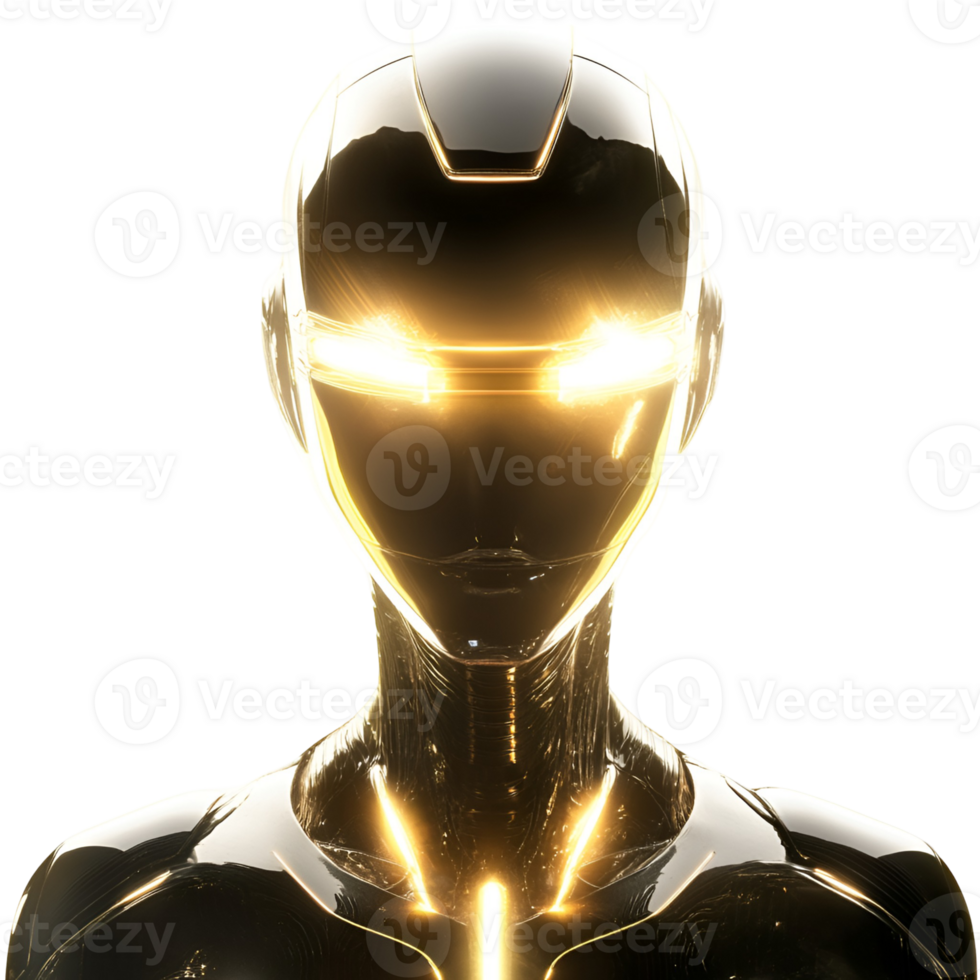 Female Robot with Glowing Eyes in a Futuristic Setting Representing Artificial Intelligence and Technological Advancement png