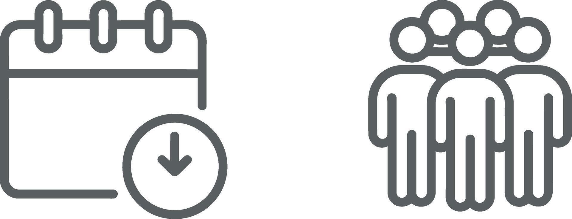 Calendar icon with down arrow and group of people icon simple outline design vector