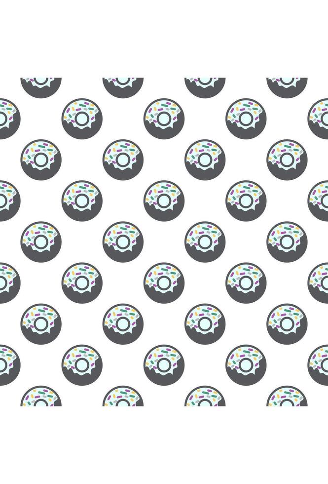 Pattern of donuts with colorful sprinkles. Seamless background of sweet desserts. Repeating design of frosted donuts. vector