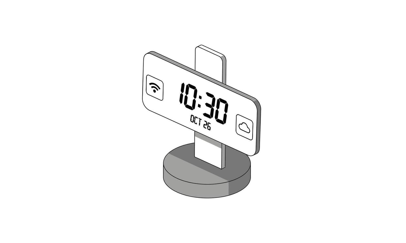Isometric Illustration of a Modern Digital Alarm Clock Displaying Time. vector