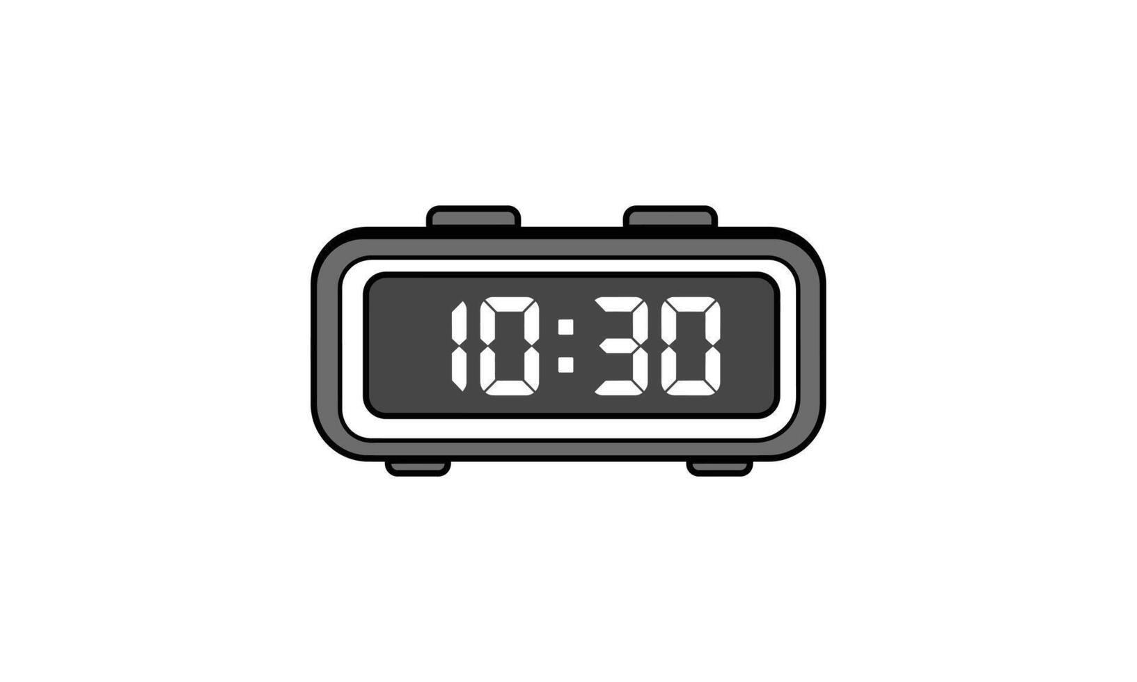 Simple grayscale digital alarm clock icon with a segmented display showing the time 10 -30. vector