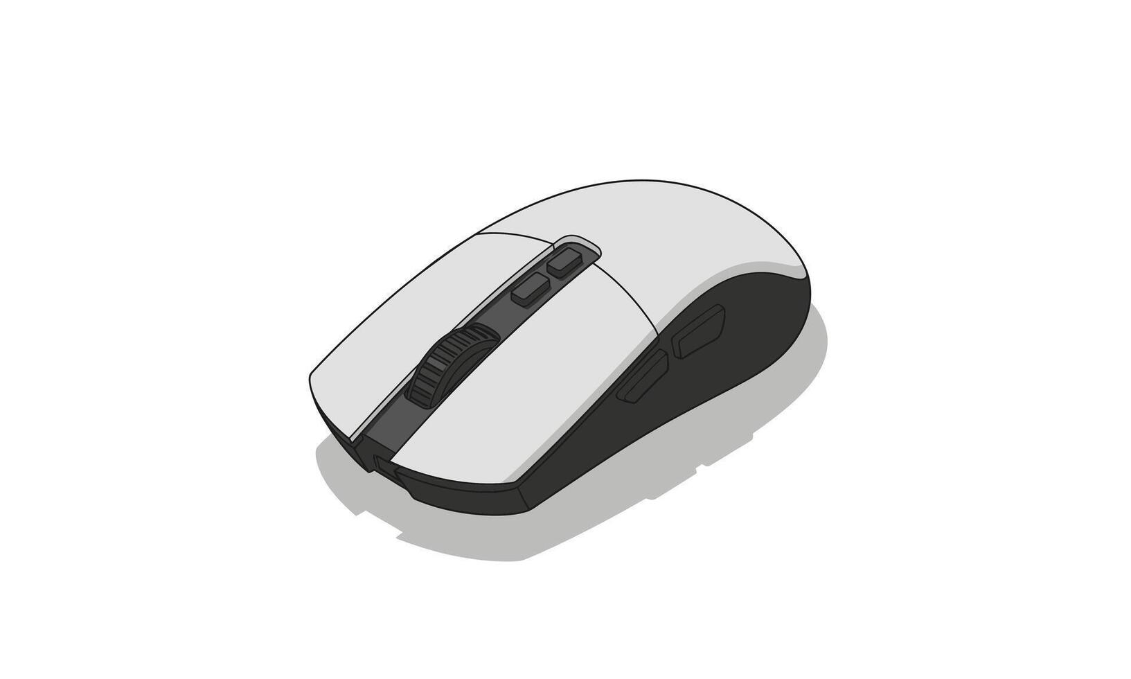 Sleek White and Black Wireless Computer Mouse with Scroll Wheel. vector