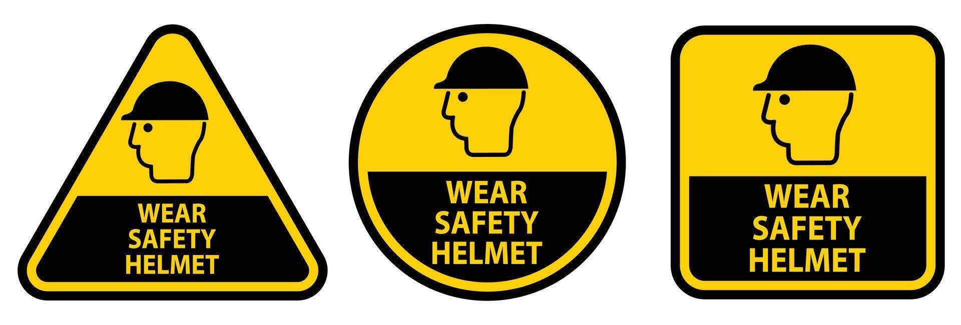 Safety helmet warning signs in three distinctive shapes and formats vector