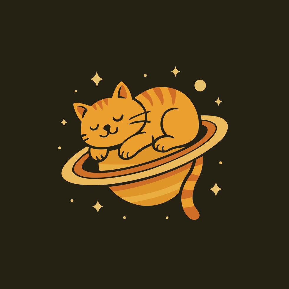 Lazy astronaut cat napping on a ring of Saturn like a hammock vector