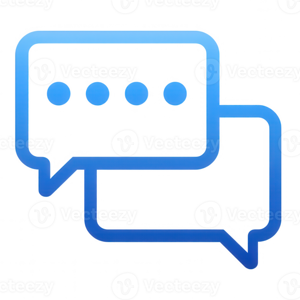 Chat bubble icon with four dots inside, symbolizing communication and messaging in blue color, simple design for user interface and digital conversation png