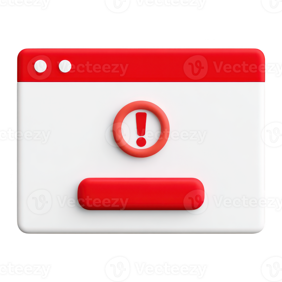 Red alert icon error message web interface notification symbol exclamation mark user interface warning sign digital alert popup window computer screen red and white minimal design flat style png