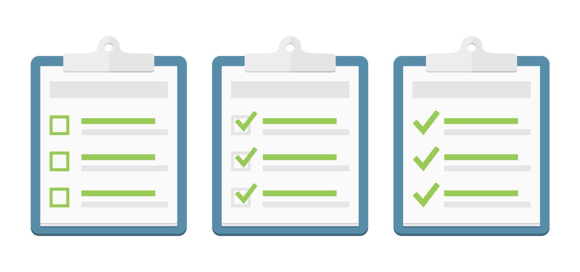 Check list icons on clipboard with three check boxes vector