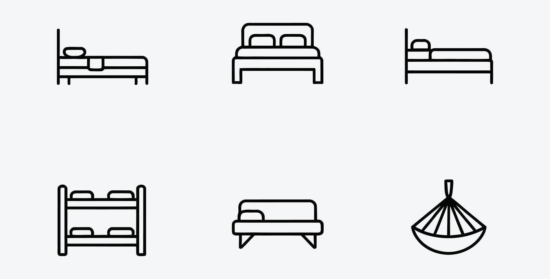Collection of bed icons showing different types and sizes available vector