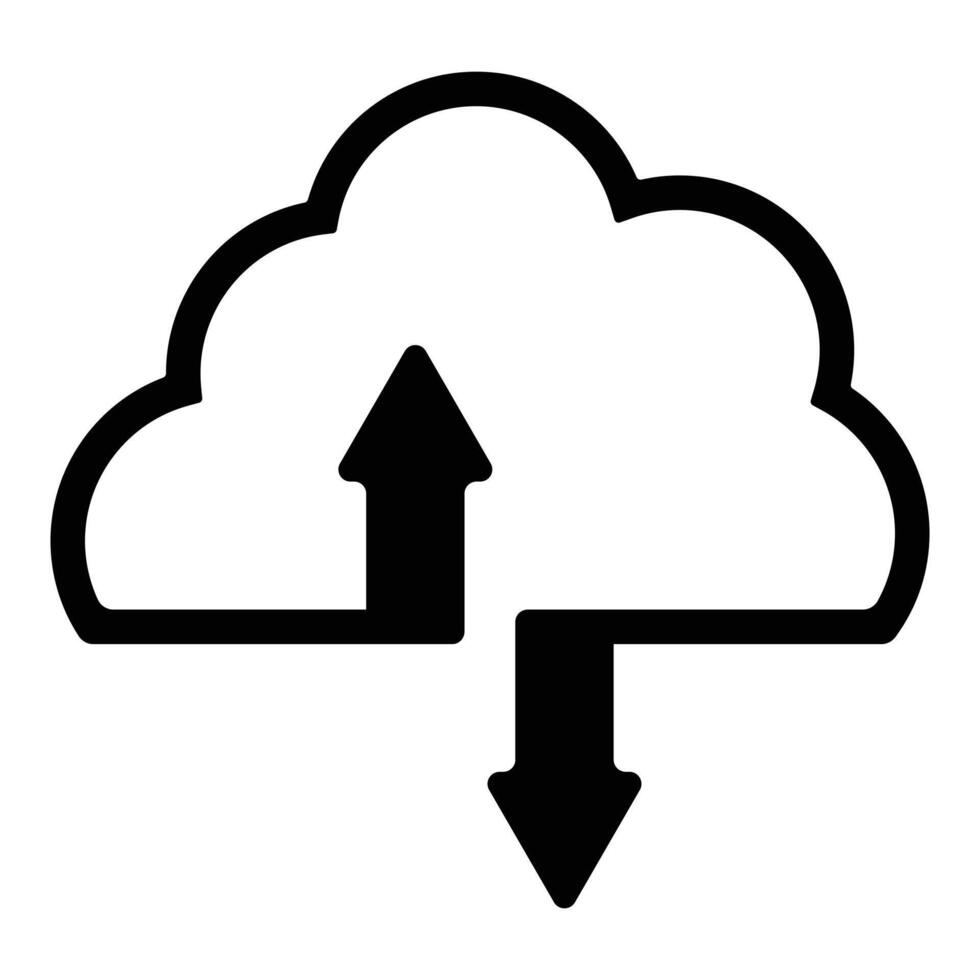 Cloud upload, download icon. Upload download cloud arrow line art icon, symbol. Upload icon symbol sign isolated on white background. Simple illustration. vector