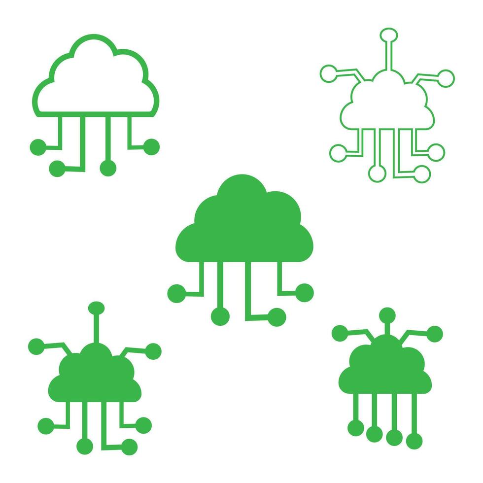 Network cloud icons, logo design. Silhouette of cloud computing icon set. Data cloud, circuit board or electronic motherboard. High-tech technology data. eps 10 vector