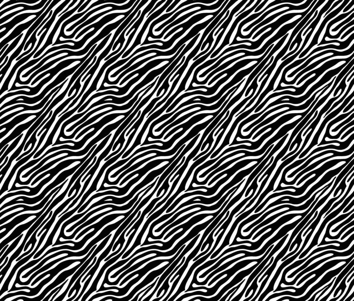 A diagonal black and white seamless abstract pattern featuring wavy lines and organic shapes, creating a fluid and dynamic design. vector
