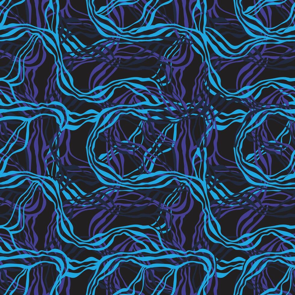 Abstract blue and purple wave patterns intertwined on a dark background, creating a dynamic, fluid design. vector