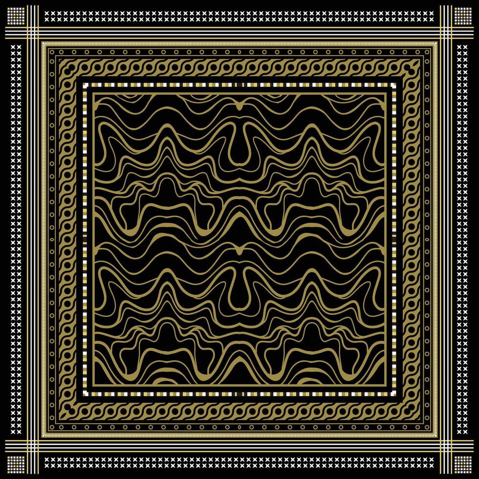 Wavy pattern with Golden frame scarf in solid black background, creating a striking visual contrast vector